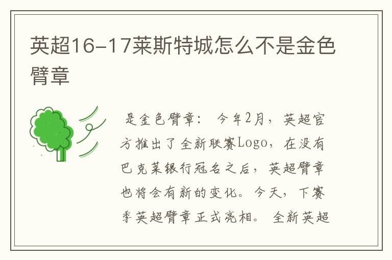 英超16-17莱斯特城怎么不是金色臂章
