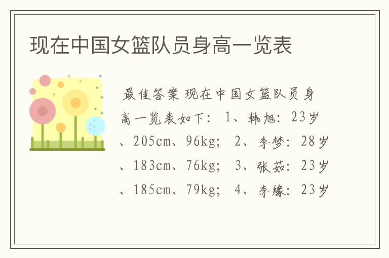 现在中国女篮队员身高一览表
