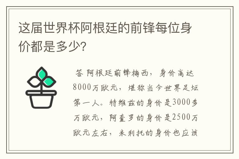 这届世界杯阿根廷的前锋每位身价都是多少?