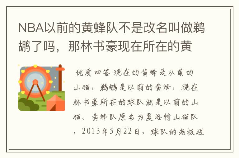 NBA以前的黄蜂队不是改名叫做鹈鹕了吗，那林书豪现在所在的黄蜂队又是怎么回事？这两个队到底是什么关