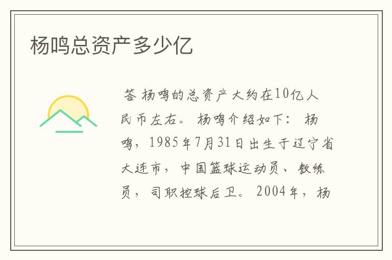 杨鸣总资产多少亿
