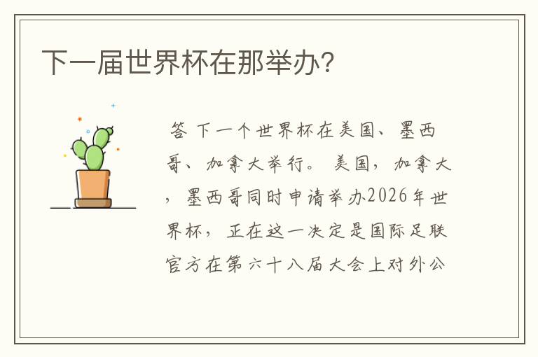 下一届世界杯在那举办?