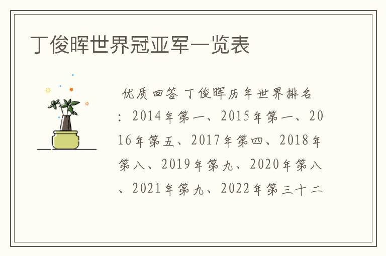 丁俊晖世界冠亚军一览表