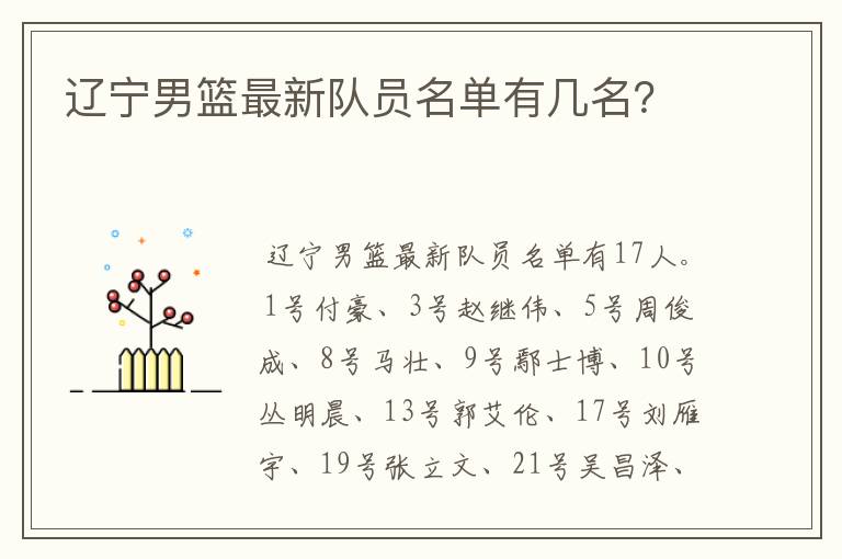 辽宁男篮最新队员名单有几名?