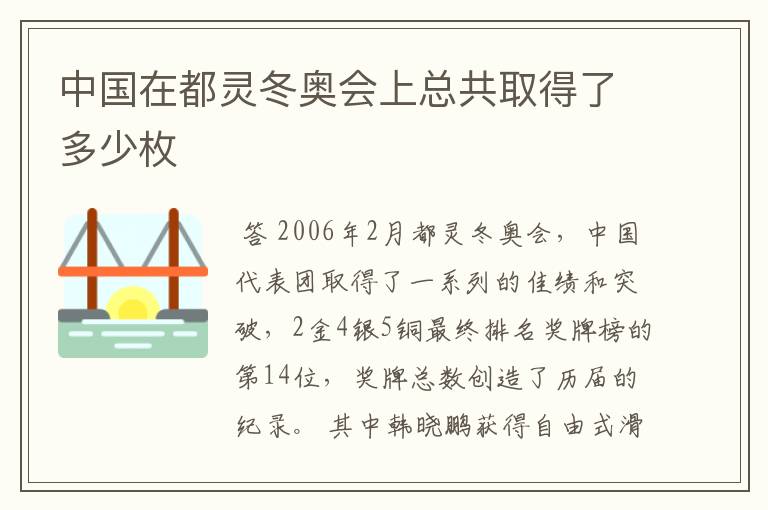 中国在都灵冬奥会上总共取得了多少枚
