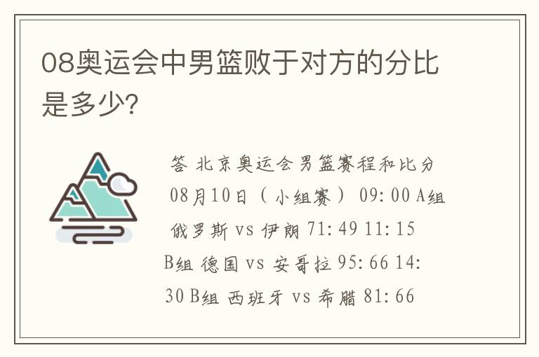 08奥运会中男篮败于对方的分比是多少?