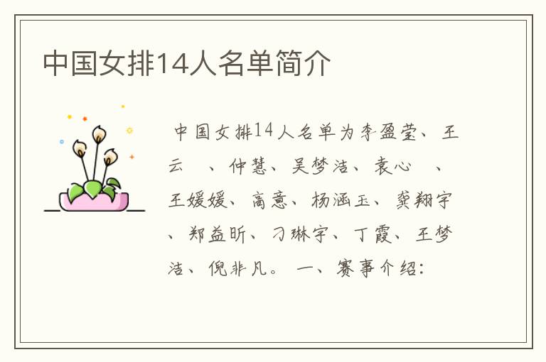 中国女排14人名单简介