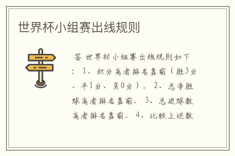 世界杯小组赛出线规则
