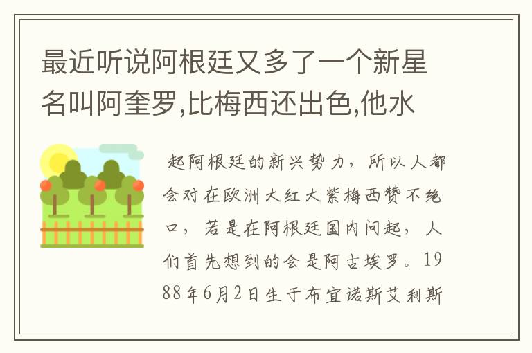 最近听说阿根廷又多了一个新星名叫阿奎罗,比梅西还出色,他水平怎样?