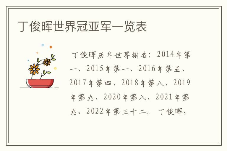 丁俊晖世界冠亚军一览表