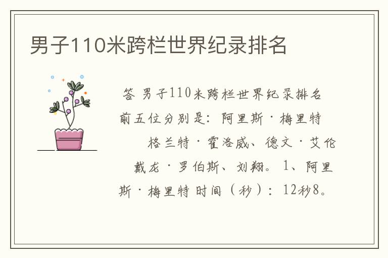 男子110米跨栏世界纪录排名