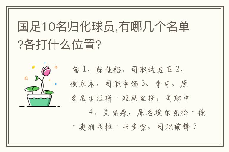国足10名归化球员,有哪几个名单?各打什么位置?