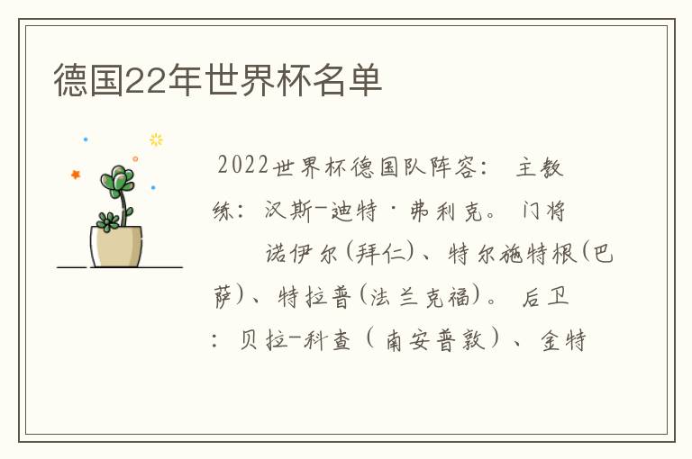 德国22年世界杯名单