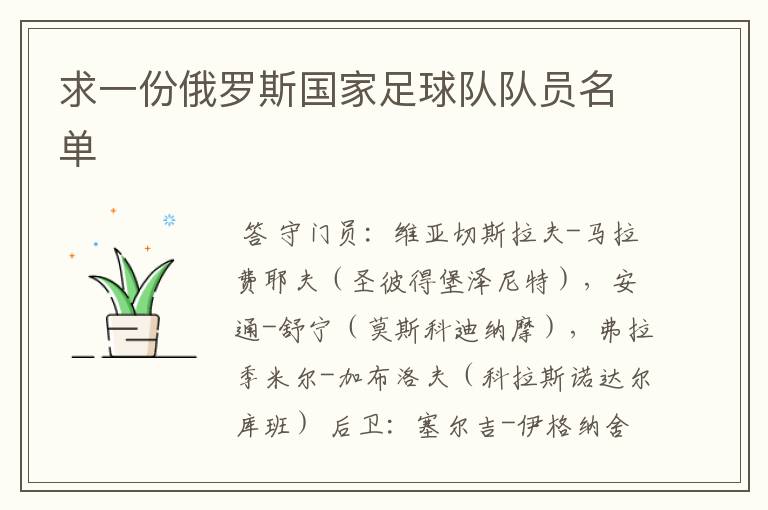 求一份俄罗斯国家足球队队员名单