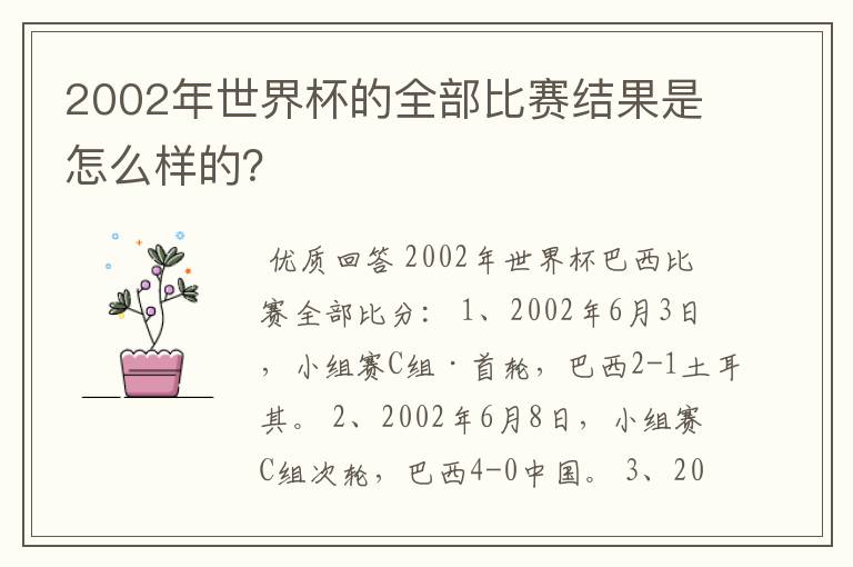 2002年世界杯的全部比赛结果是怎么样的?