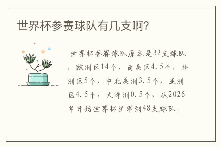 世界杯参赛球队有几支啊?