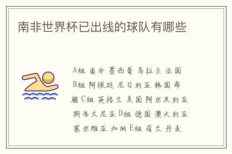 南非世界杯已出线的球队有哪些
