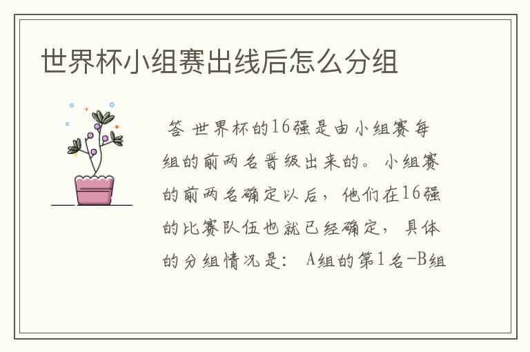 世界杯小组赛出线后怎么分组