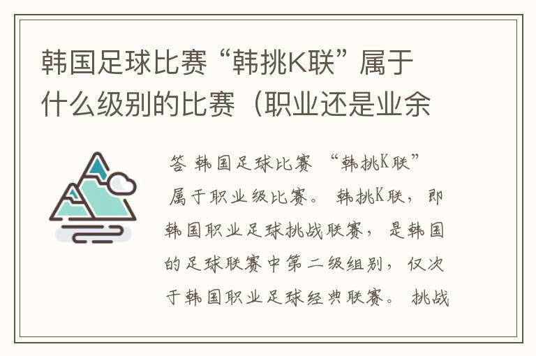 韩国足球比赛 “韩挑K联” 属于什么级别的比赛(职业还是业余)?