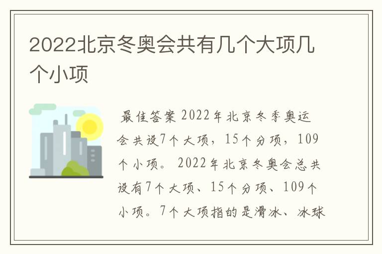 2022北京冬奥会共有几个大项几个小项