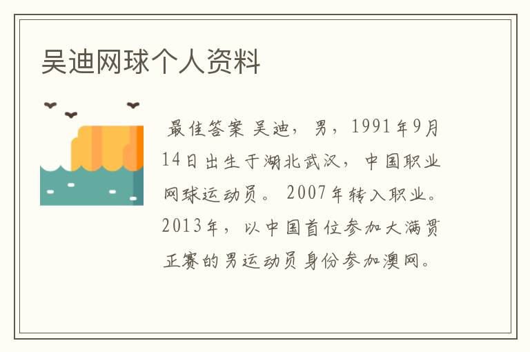 吴迪网球个人资料