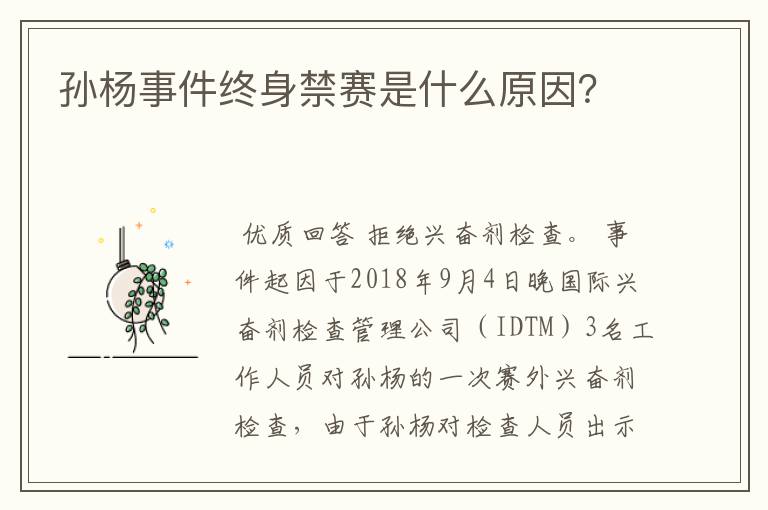 孙杨事件终身禁赛是什么原因?