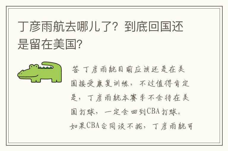 丁彦雨航去哪儿了?到底回国还是留在美国?