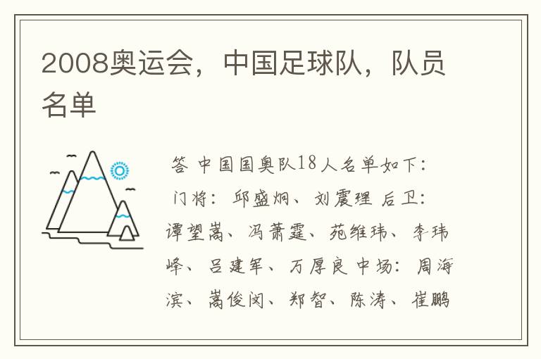 2008奥运会,中国足球队,队员名单