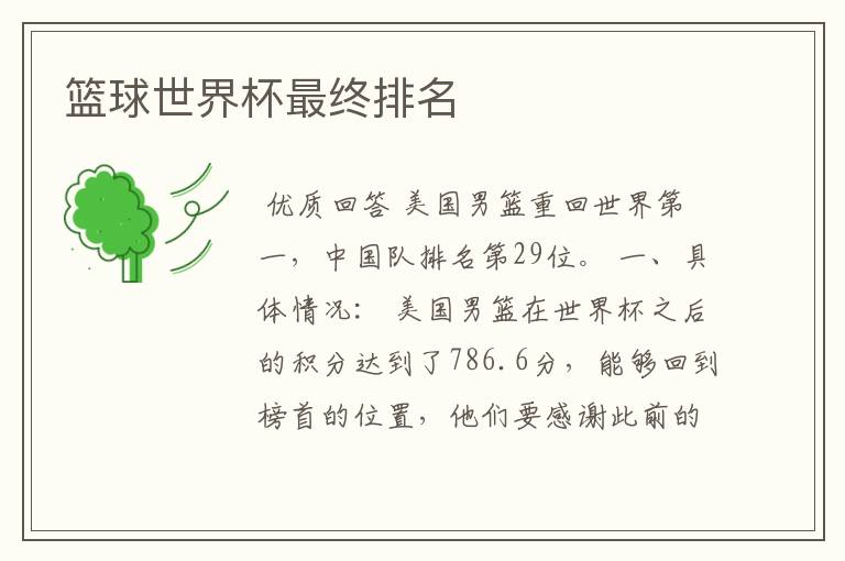 篮球世界杯最终排名