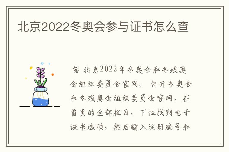 北京2022冬奥会参与证书怎么查