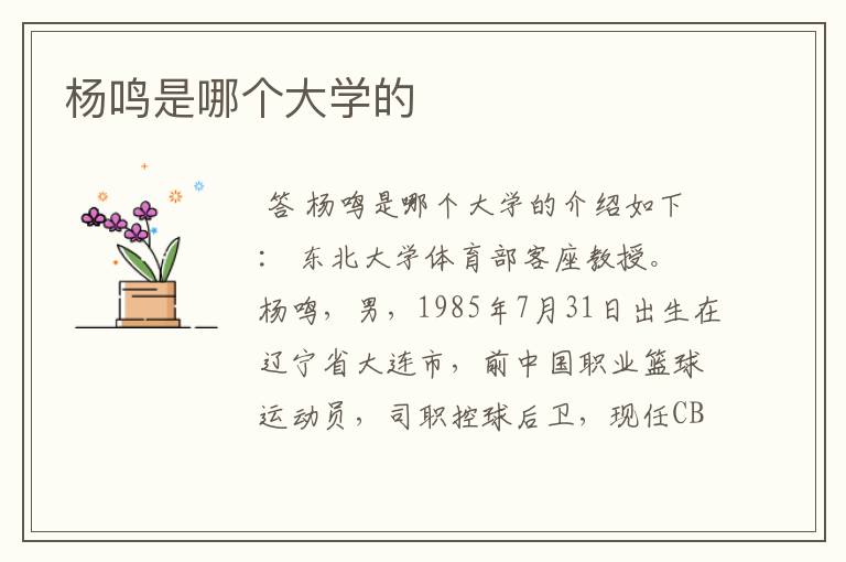 杨鸣是哪个大学的
