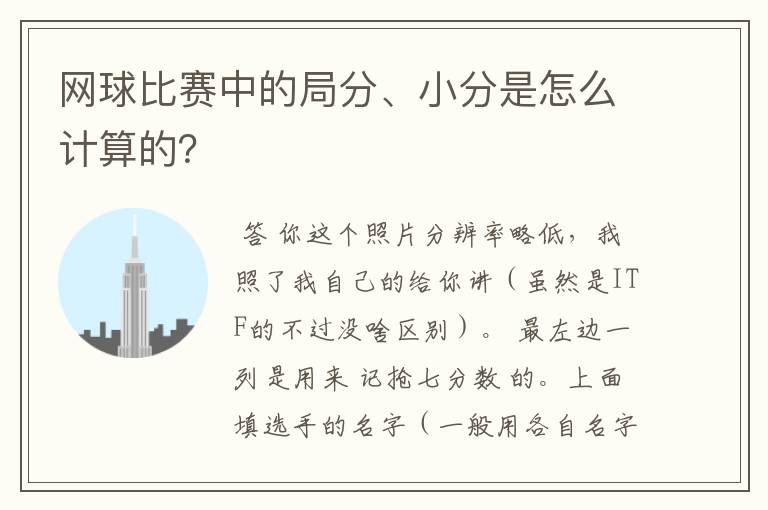网球比赛中的局分、小分是怎么计算的?
