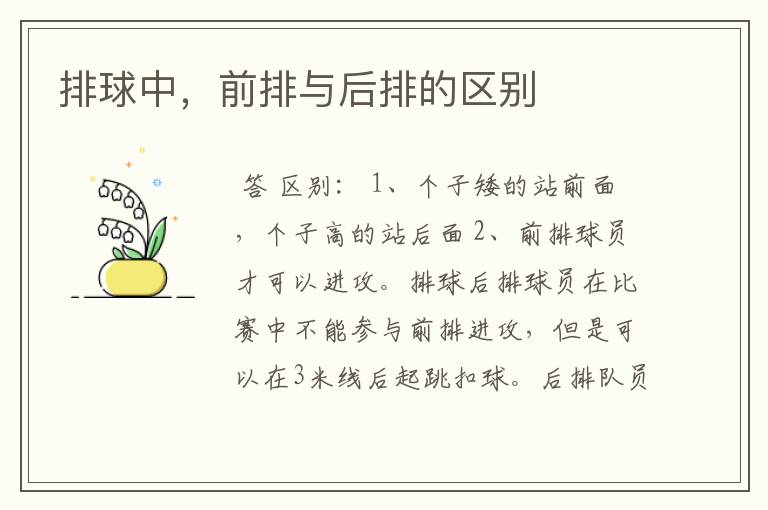 排球中,前排与后排的区别