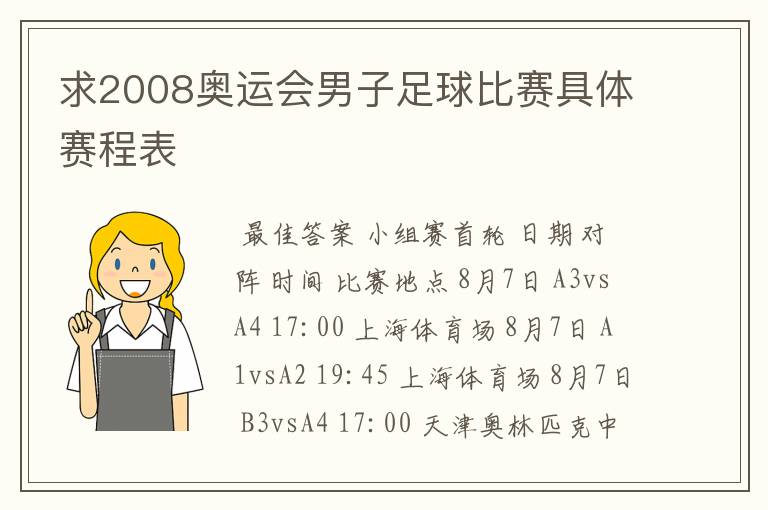 求2008奥运会男子足球比赛具体赛程表