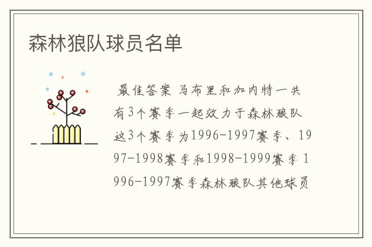 森林狼队球员名单