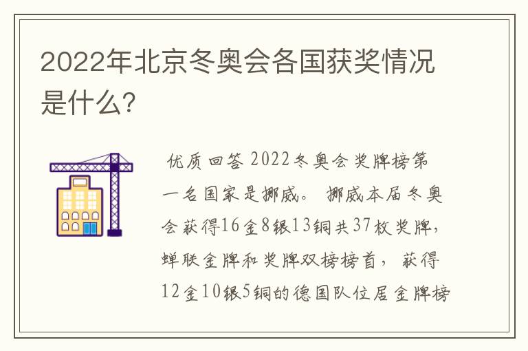 2022年北京冬奥会各国获奖情况是什么？