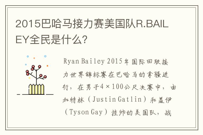 2015巴哈马接力赛美国队R.BAILEY全民是什么?