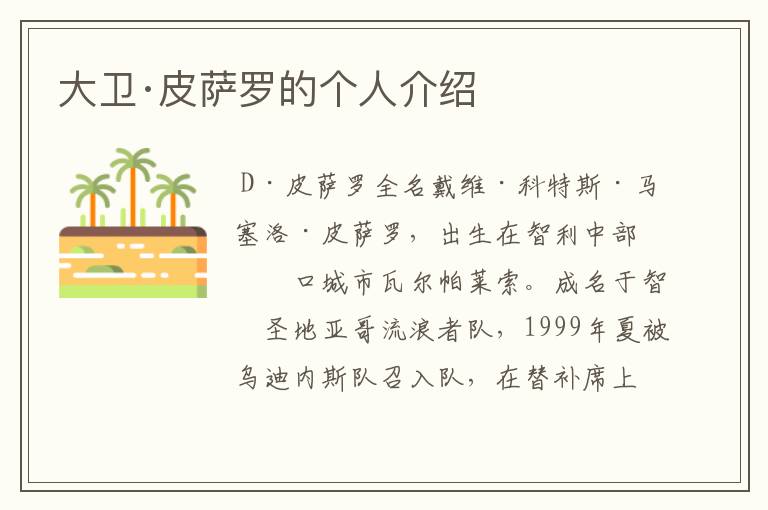 大卫·皮萨罗的个人介绍