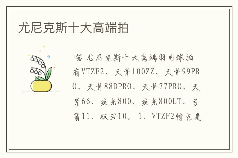 尤尼克斯十大高端拍