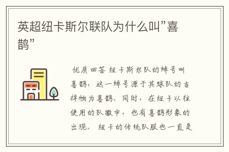 英超纽卡斯尔联队为什么叫”喜鹊”