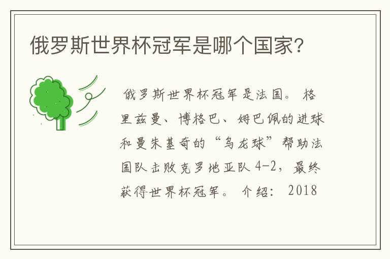 俄罗斯世界杯冠军是哪个国家?