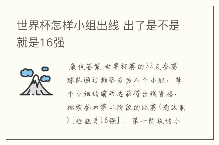 世界杯怎样小组出线 出了是不是就是16强