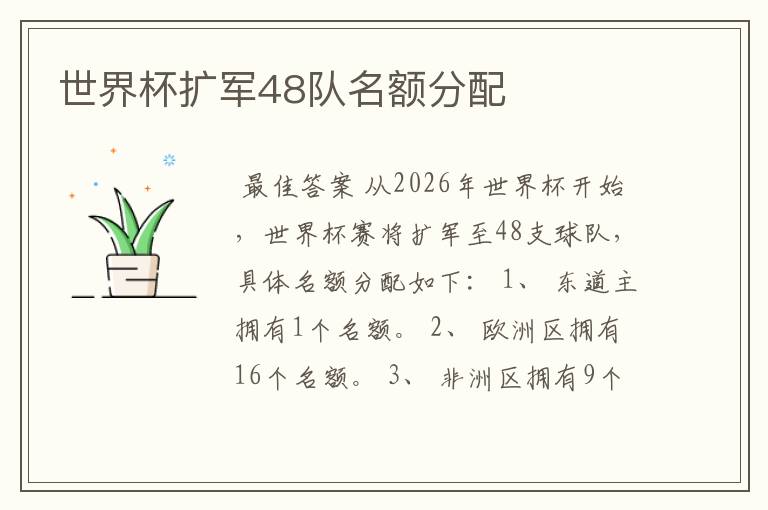 世界杯扩军48队名额分配