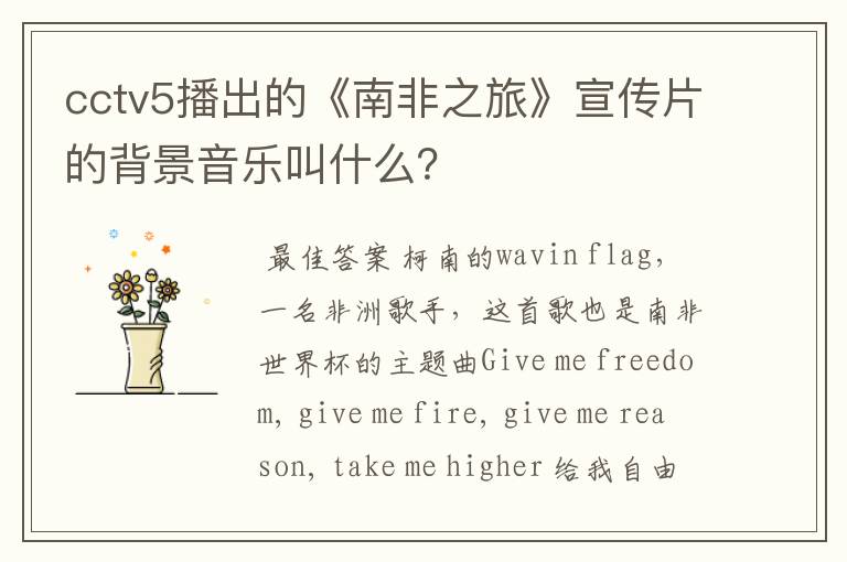 cctv5播出的《南非之旅》宣传片的背景音乐叫什么?