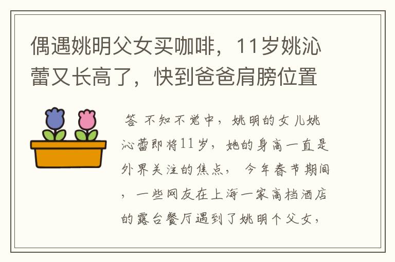 偶遇姚明父女买咖啡,11岁姚沁蕾又长高了,快到爸爸肩膀位置,你怎么看?