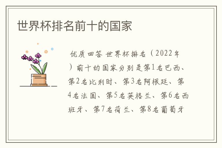 世界杯排名前十的国家