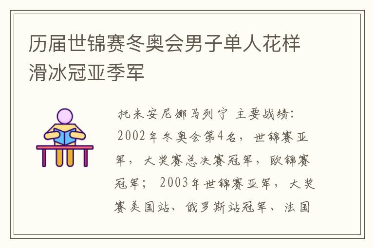 历届世锦赛冬奥会男子单人花样滑冰冠亚季军