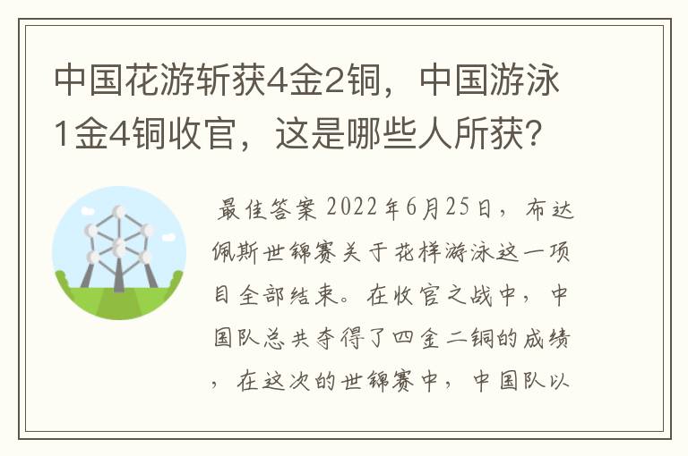 中国花游斩获4金2铜,中国游泳1金4铜收官,这是哪些人所获?