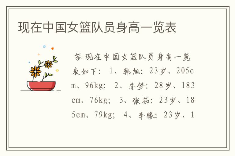 现在中国女篮队员身高一览表