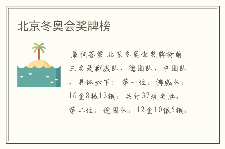 北京冬奥会奖牌榜